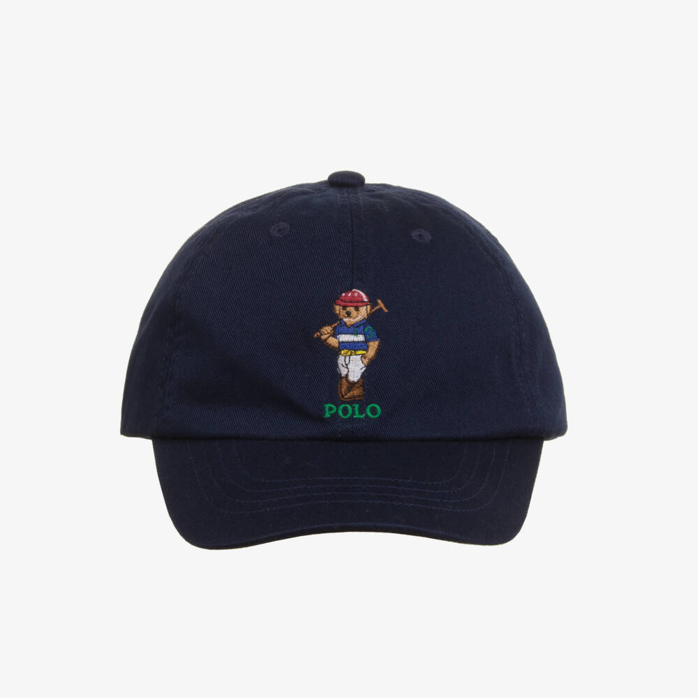 Ralph Lauren- Boys Navy Blue Cotton Twill Polo Bear Cap | Childrensalon