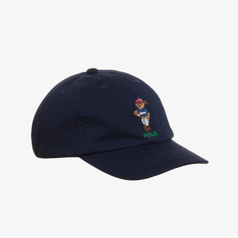 Ralph Lauren- Boys Navy Blue Cotton Twill Polo Bear Cap | Childrensalon