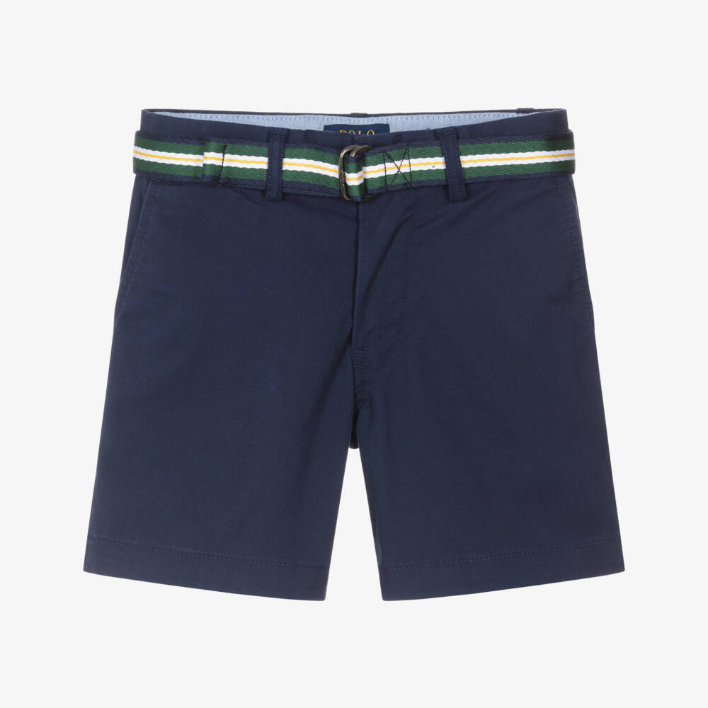 Ralph Lauren-Boys Navy Blue Cotton Twill Shorts with Removable Belt | Childrensalon