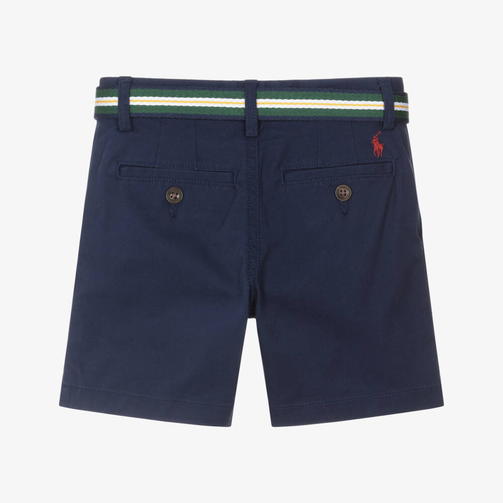 Ralph Lauren-Boys Navy Blue Cotton Twill Shorts with Removable Belt | Childrensalon