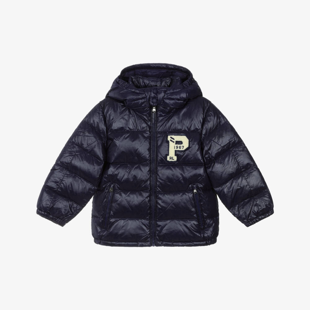 Ralph Lauren-Boys Navy Blue Down Puffer Jacket with Detachable Hood | Childrensalon