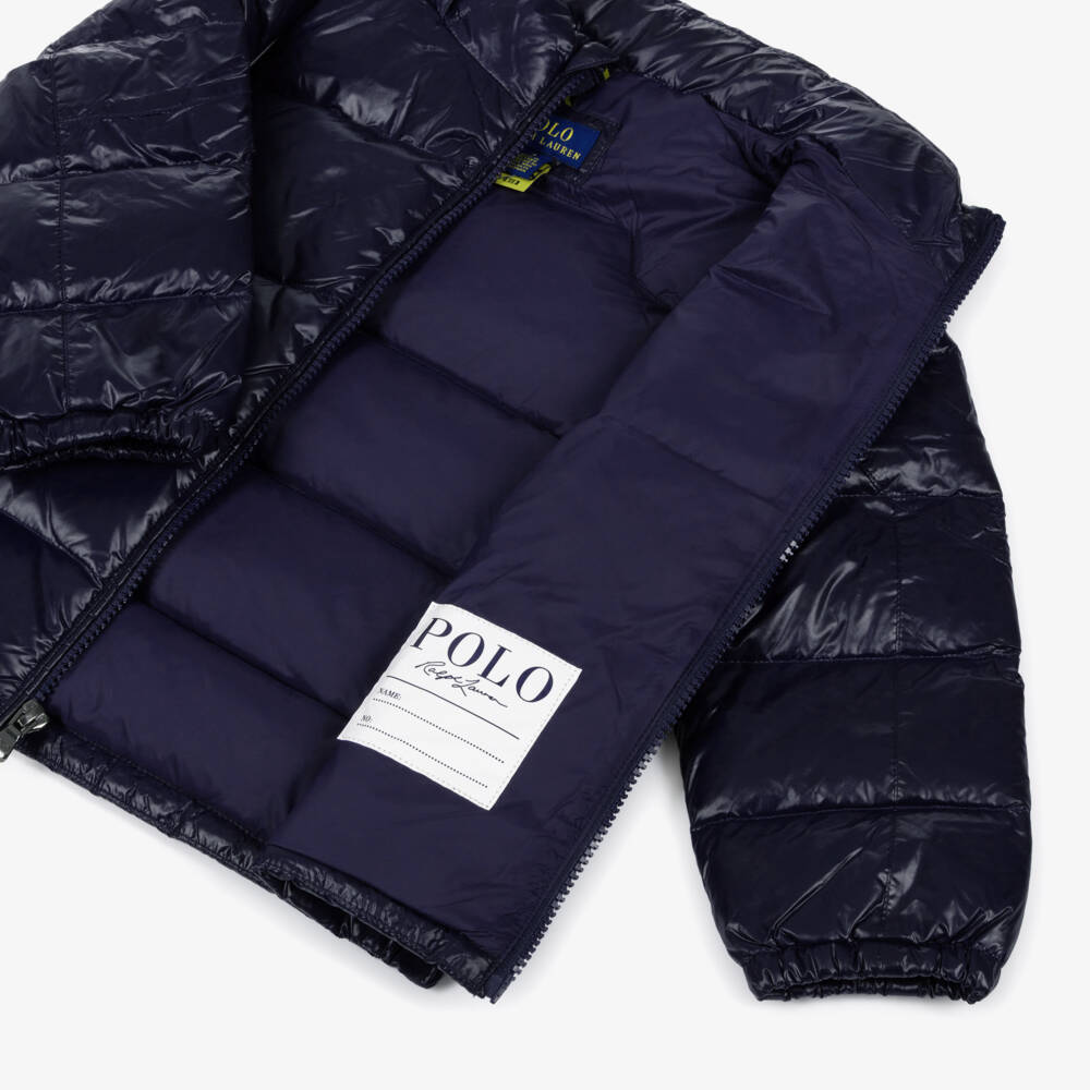 Ralph Lauren-Boys Navy Blue Down Puffer Jacket with Detachable Hood | Childrensalon