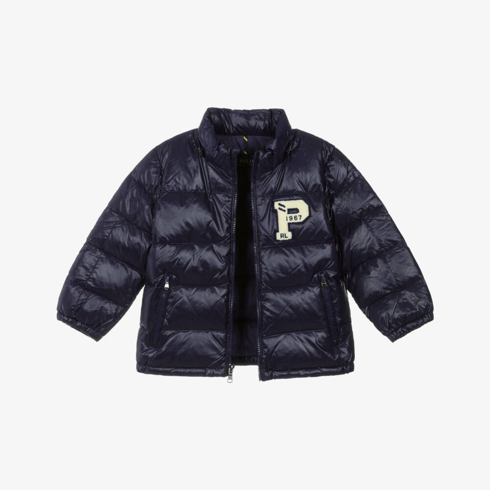 Ralph Lauren-Boys Navy Blue Down Puffer Jacket with Detachable Hood | Childrensalon