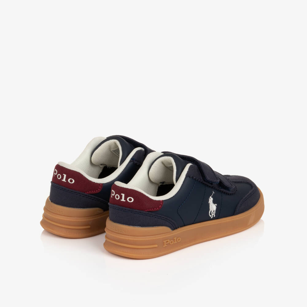 Ralph Lauren-Boys Navy Blue Faux Leather Hollis Velcro Trainers | Childrensalon