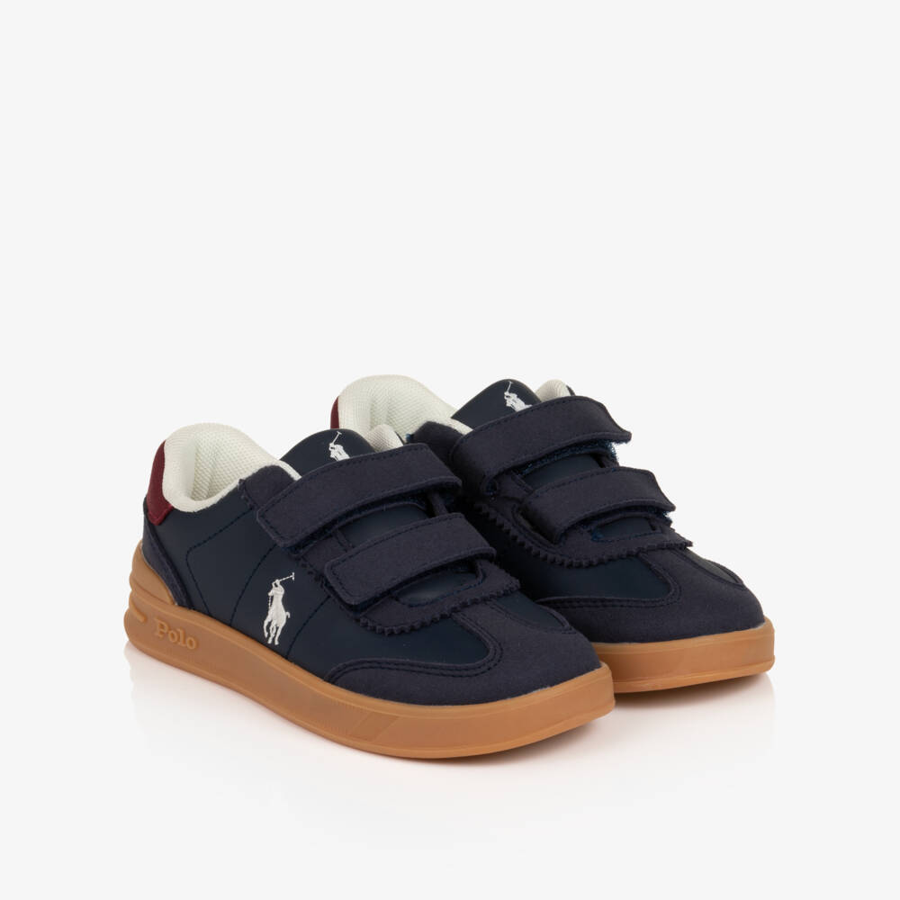 Ralph Lauren-Boys Navy Blue Faux Leather Hollis Velcro Trainers | Childrensalon