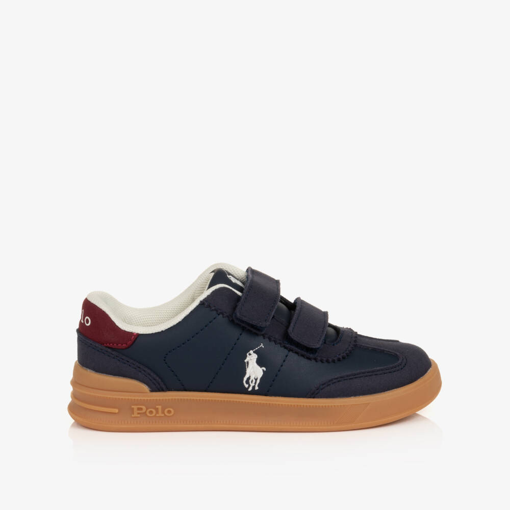 Ralph Lauren-Boys Navy Blue Faux Leather Hollis Velcro Trainers | Childrensalon