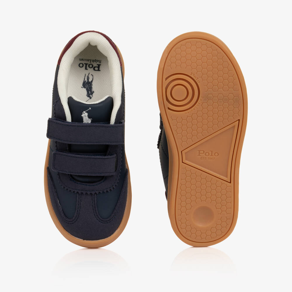 Ralph Lauren-Boys Navy Blue Faux Leather Hollis Velcro Trainers | Childrensalon