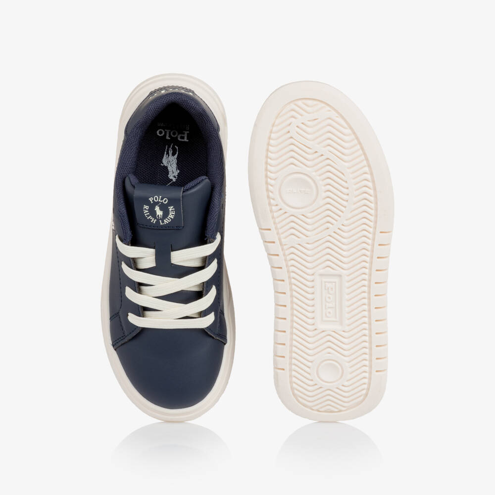 Ralph Lauren-Boys Navy Blue Faux Leather Lace-Up Trainers | Childrensalon