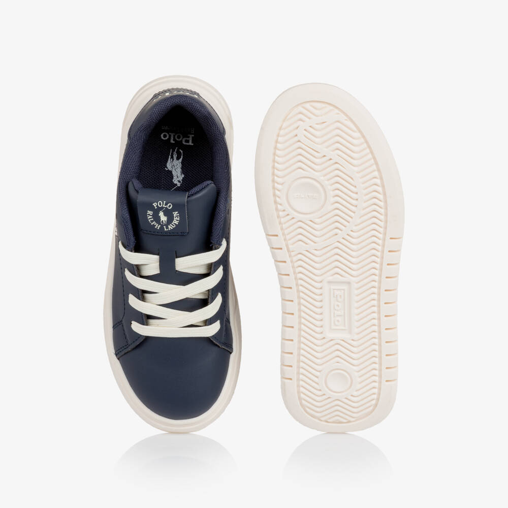 Ralph Lauren-Boys Navy Blue Faux Leather Lace-Up Trainers | Childrensalon