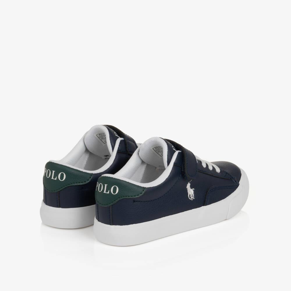Ralph Lauren-Boys Navy Blue Faux Leather Theron Velcro Trainers | Childrensalon