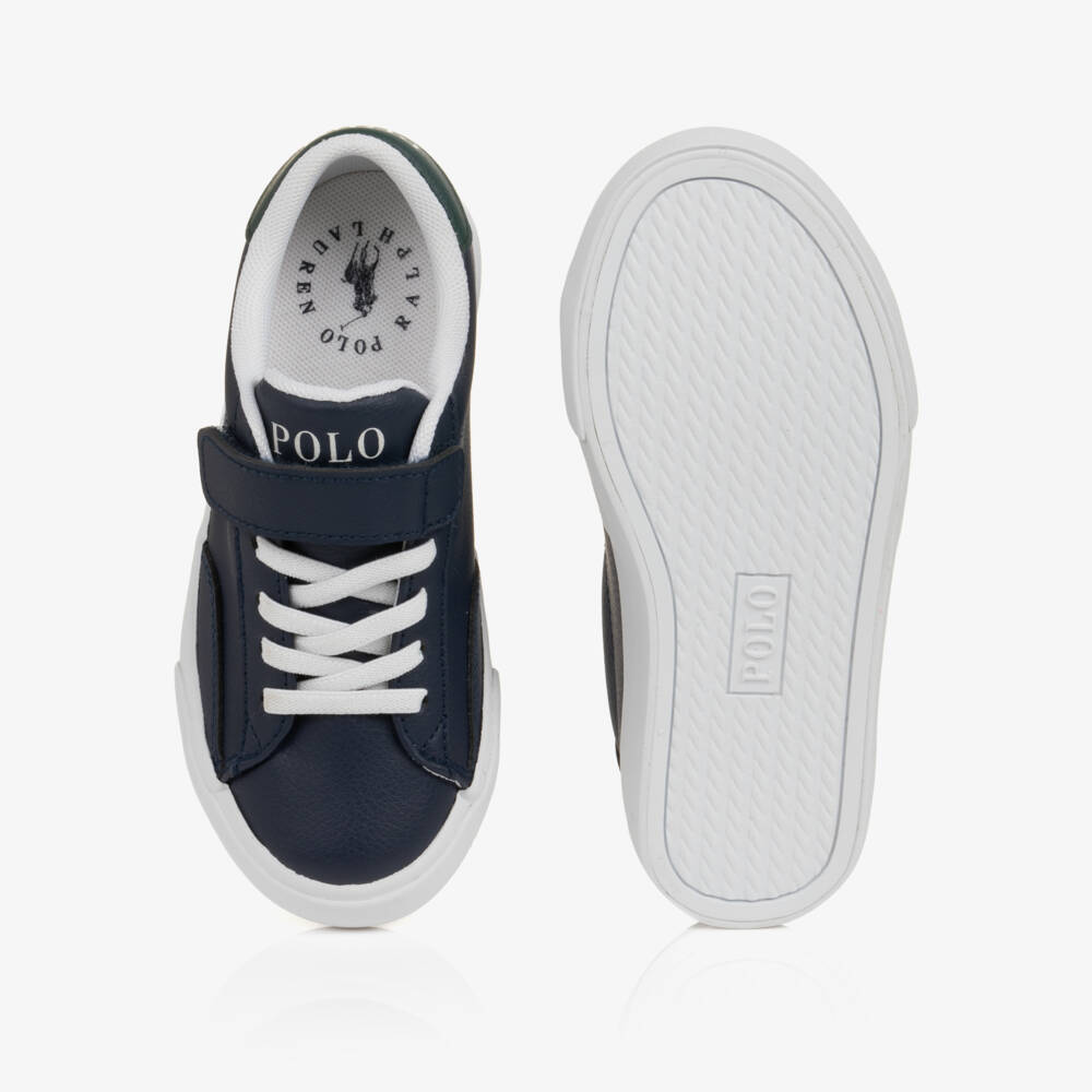 Ralph Lauren-Boys Navy Blue Faux Leather Theron Velcro Trainers | Childrensalon