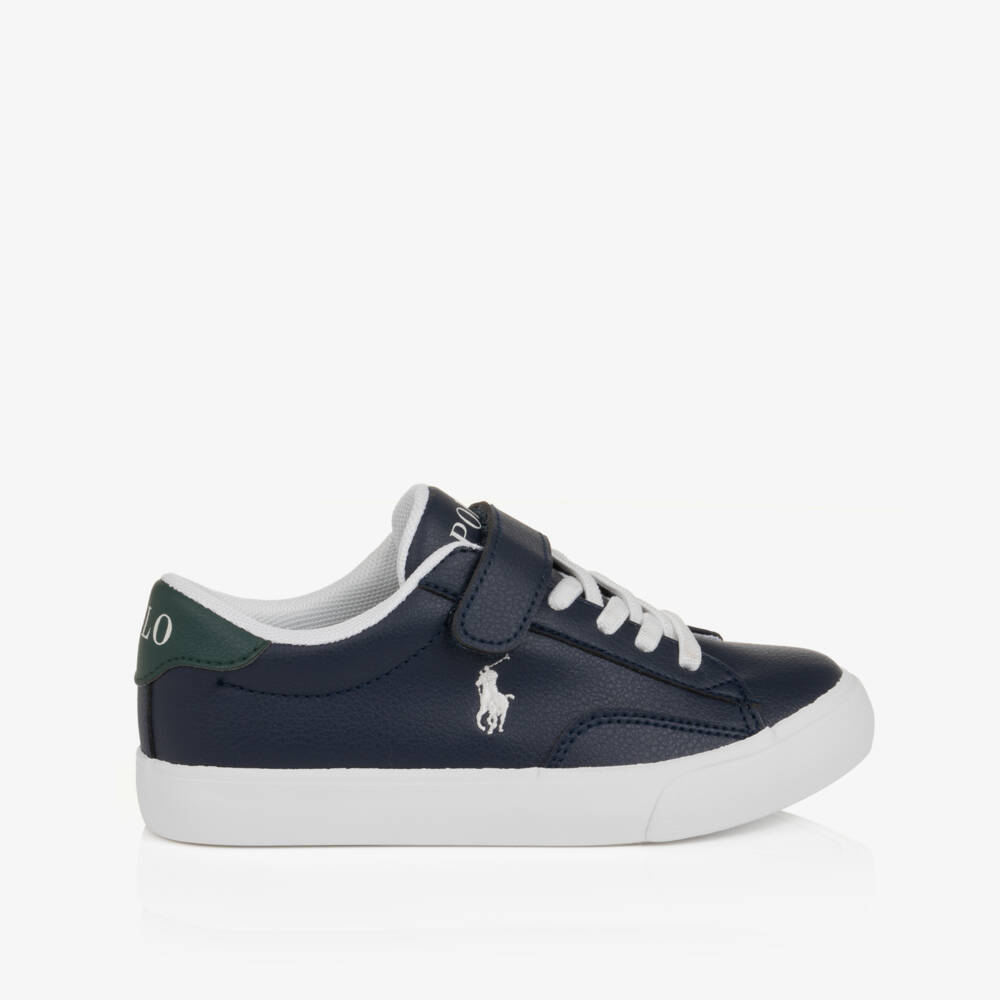Ralph Lauren-Boys Navy Blue Faux Leather Theron Velcro Trainers | Childrensalon