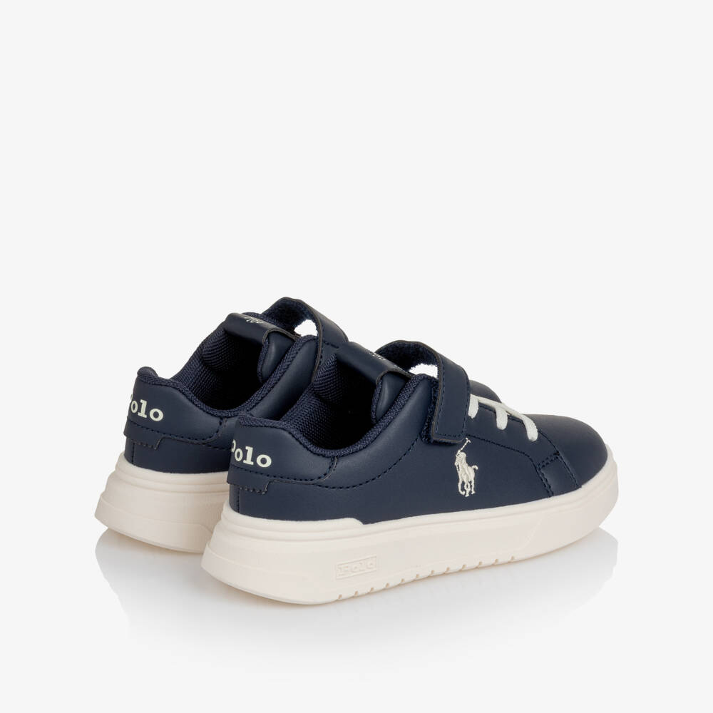 Ralph Lauren-Boys Navy Blue Faux Leather Velcro Trainers | Childrensalon