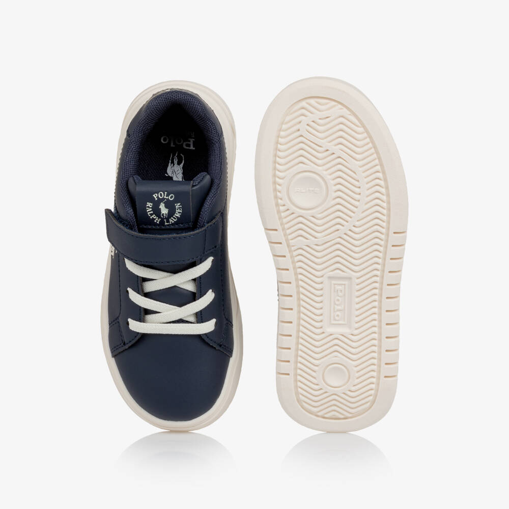 Ralph Lauren-Boys Navy Blue Faux Leather Velcro Trainers | Childrensalon