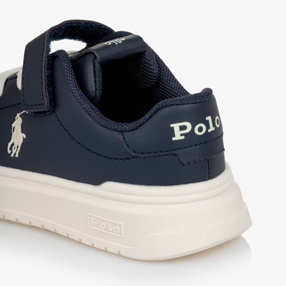 Ralph Lauren-Boys Navy Blue Faux Leather Velcro Trainers | Childrensalon