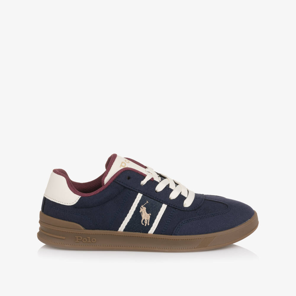 Ralph Lauren-Boys Navy Blue Faux Suede Lace-Up Trainers with Pony Logo | Childrensalon