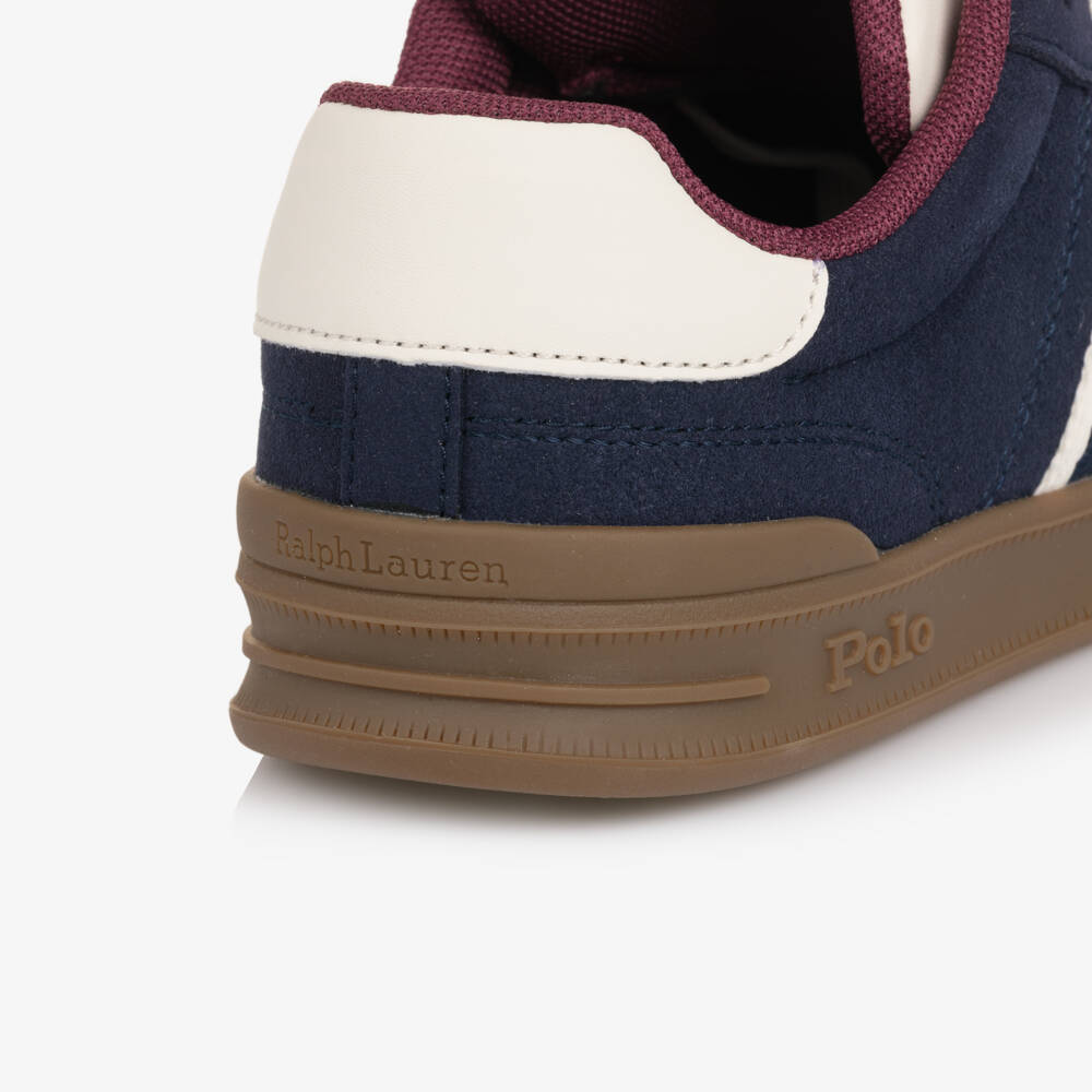 Ralph Lauren-Boys Navy Blue Faux Suede Lace-Up Trainers with Pony Logo | Childrensalon