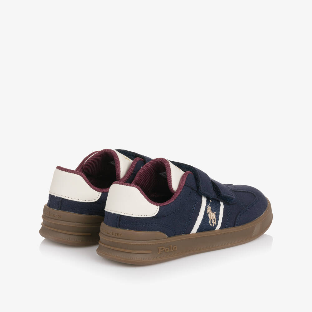 Ralph Lauren-Boys Navy Blue Faux Suede Velcro Trainers with Pony Logo | Childrensalon