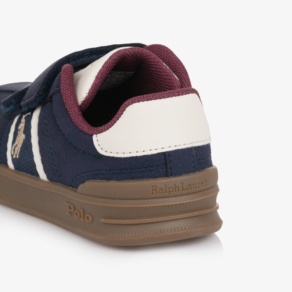 Ralph Lauren-Boys Navy Blue Faux Suede Velcro Trainers with Pony Logo | Childrensalon