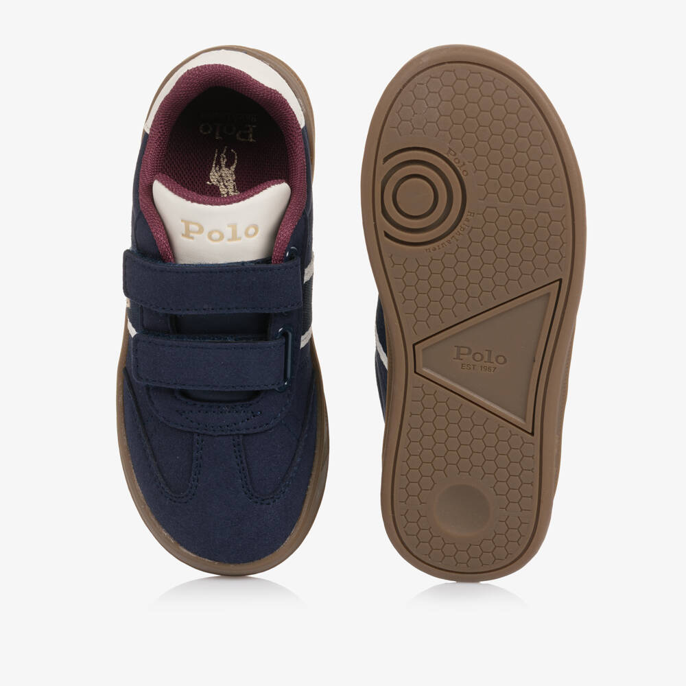 Ralph Lauren-Boys Navy Blue Faux Suede Velcro Trainers with Pony Logo | Childrensalon