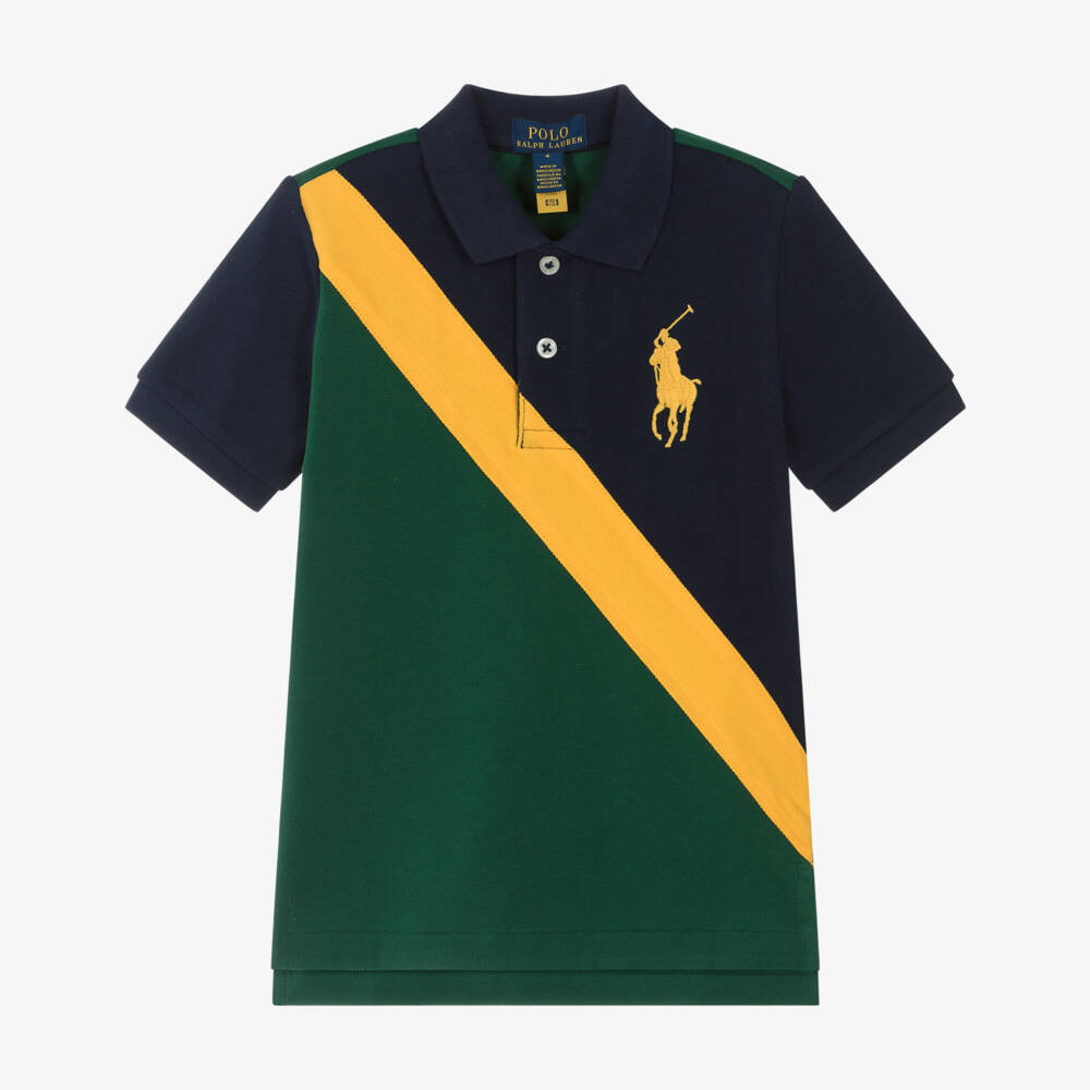 Ralph Lauren-قميص بولو للأولاد بلون أزرق بحري وأخضر | Childrensalon