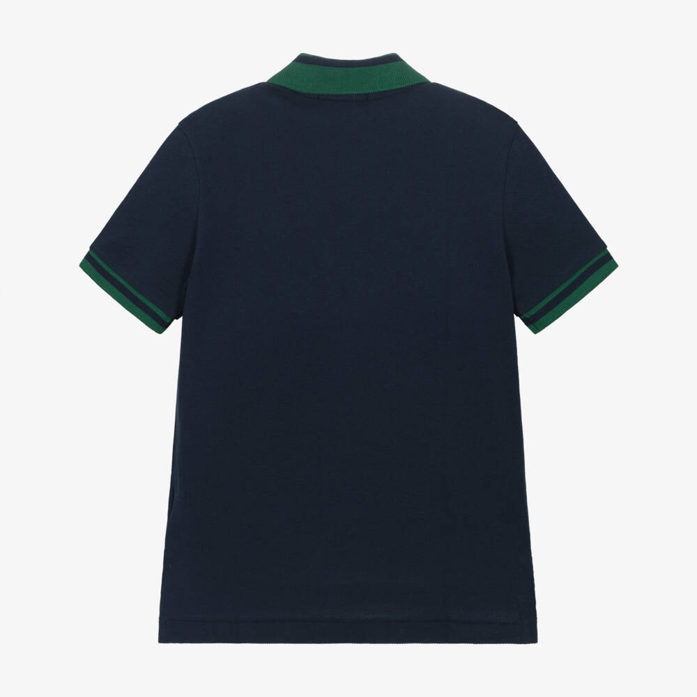 Ralph Lauren-Boys Navy Blue & Green Cotton Piqué Polo Shirt | Childrensalon