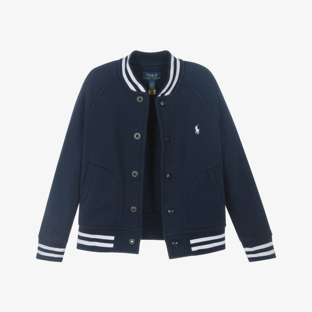Ralph Lauren-Boys Navy Blue Jersey Bomber Jacket | Childrensalon