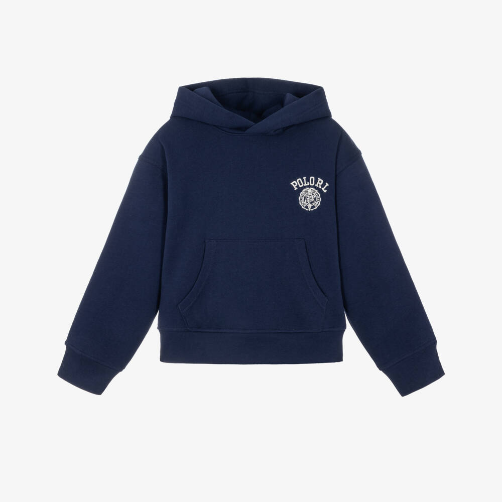 Ralph Lauren-Boys Navy Blue Jersey Oversized Hoodie | Childrensalon