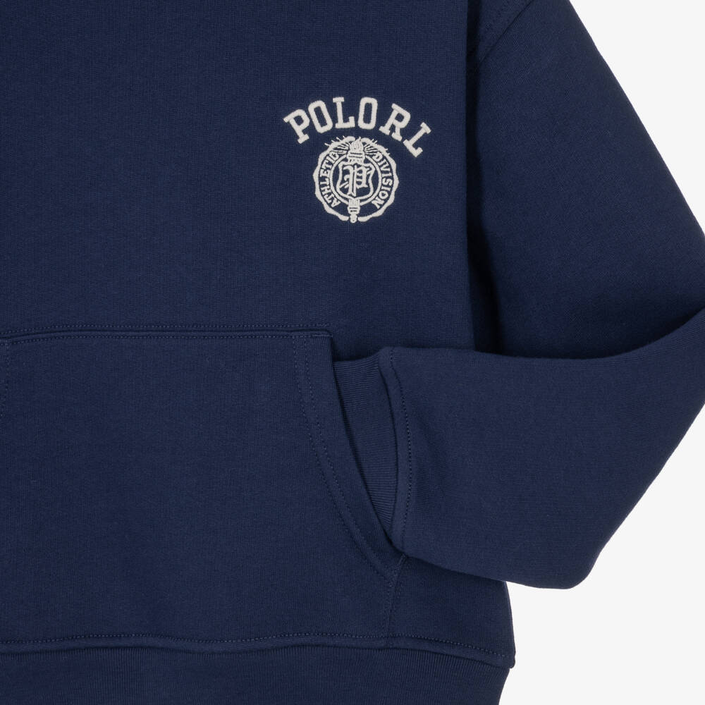 Ralph Lauren-Boys Navy Blue Jersey Oversized Hoodie | Childrensalon
