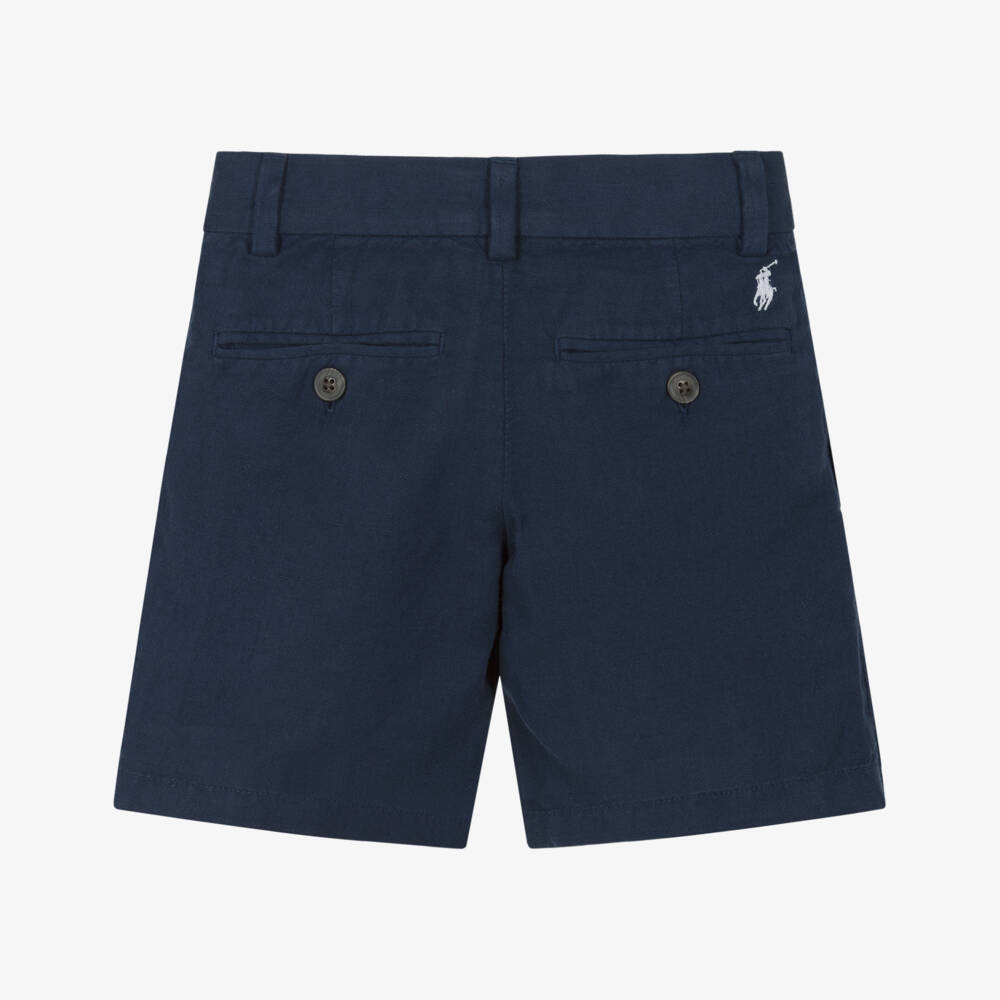 Ralph Lauren-Шорты синие из льна и хлопка с логотипом пони для мальчиков | Childrensalon