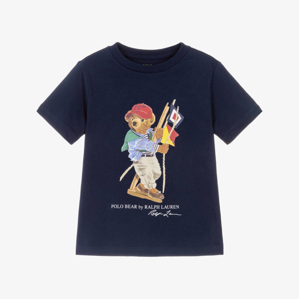 Ralph Lauren-Boys Navy Blue Nautical Polo Bear Cotton Jersey T-Shirt | Childrensalon
