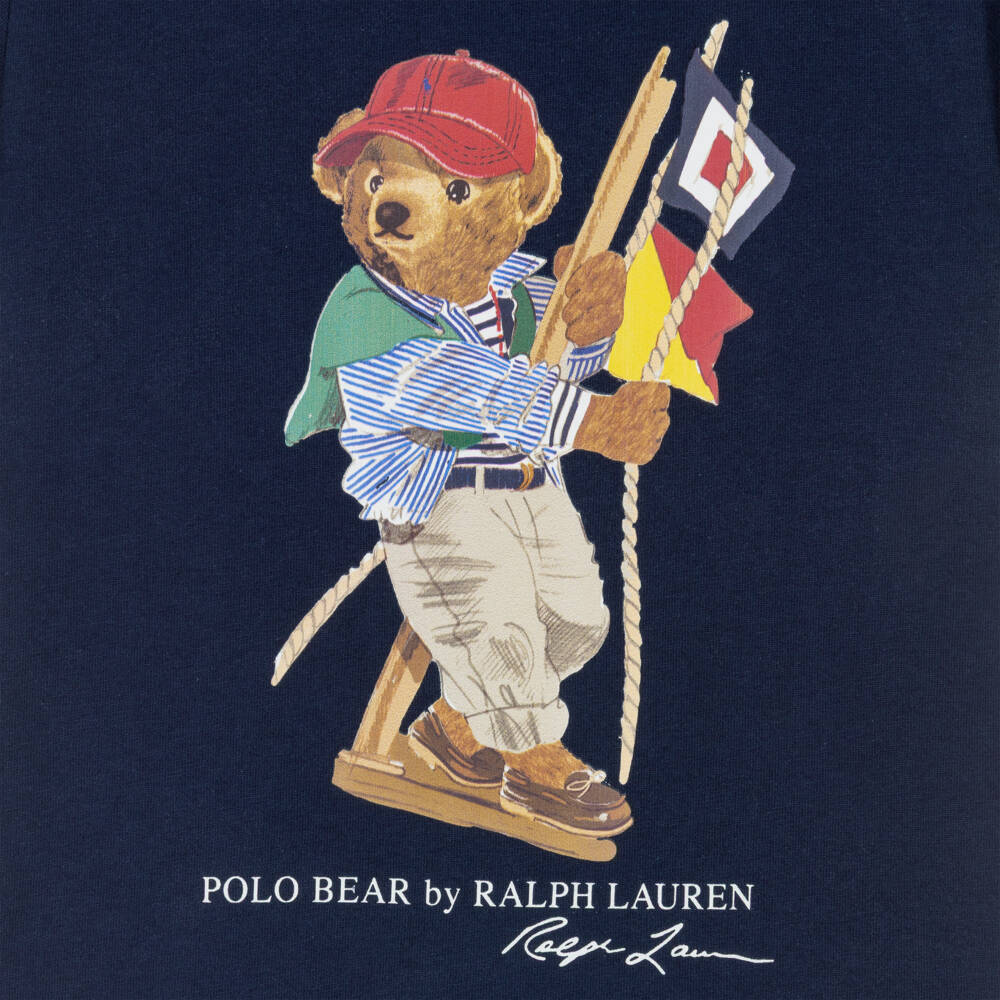 Ralph Lauren-Boys Navy Blue Nautical Polo Bear Cotton Jersey T-Shirt | Childrensalon