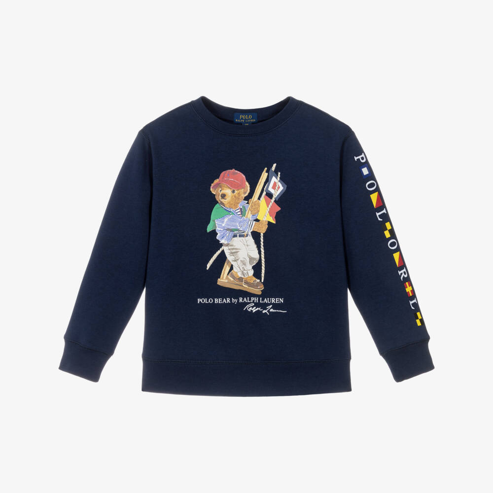 Ralph Lauren-Boys Navy Blue Nautical Polo Bear Sweatshirt | Childrensalon