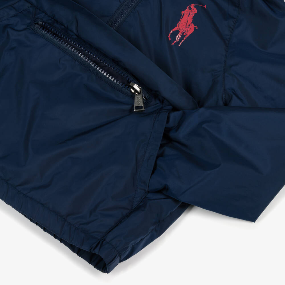 Ralph Lauren-Boys Navy Blue Nylon Packable Jacket with Red Big Pony Logo | Childrensalon