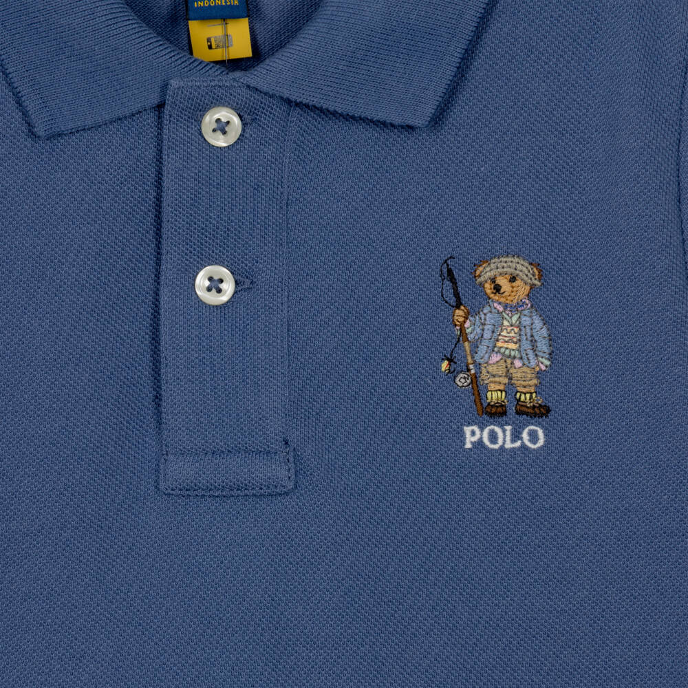 Ralph Lauren-Boys Navy Blue Polo Bear Piqué Polo Shirt | Childrensalon