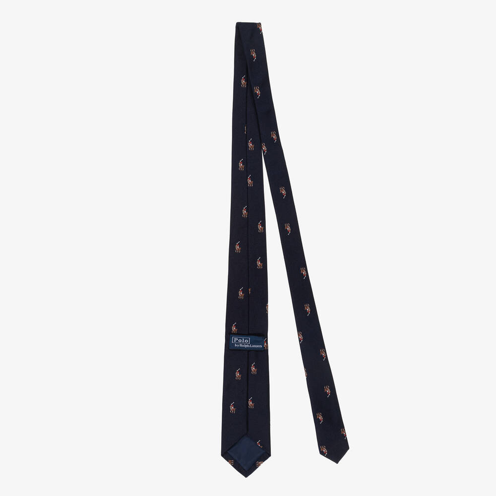Ralph Lauren-Boys Navy Blue Pony Logo Silk Tie | Childrensalon