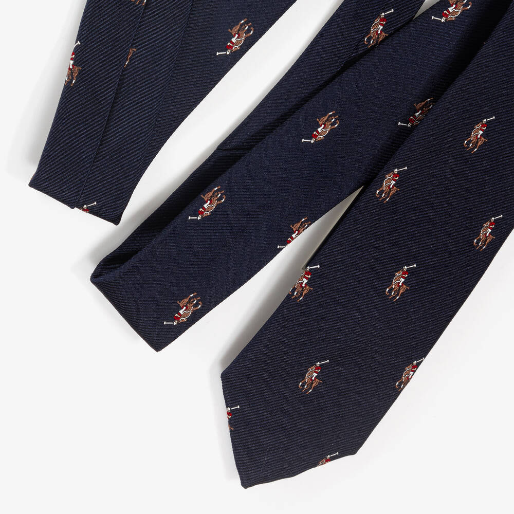 Ralph Lauren-Boys Navy Blue Pony Logo Silk Tie | Childrensalon