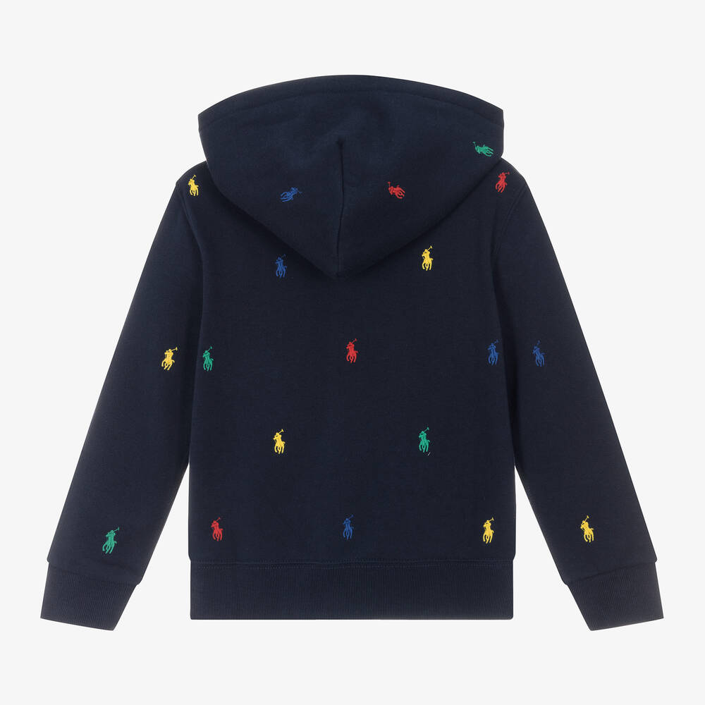 Ralph Lauren-Boys Navy Blue Pony Zip-Up Hoodie | Childrensalon