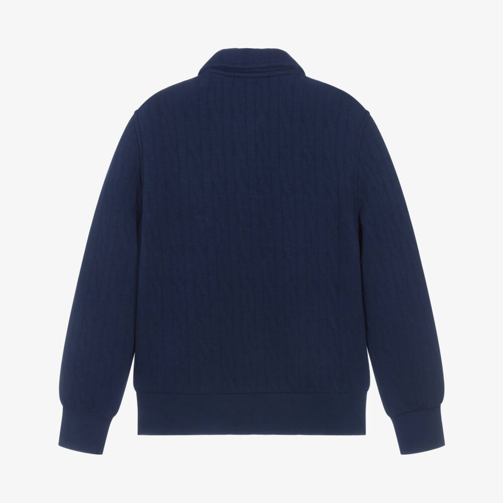 Ralph Lauren-Boys Navy Blue Quilted Cotton Jersey Zip-Up Top | Childrensalon