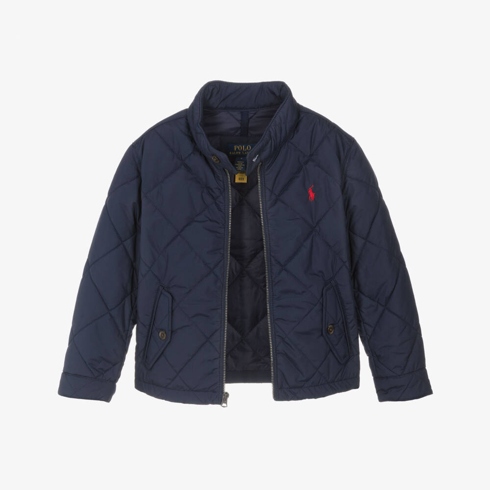 Ralph Lauren-Boys Navy Blue Quilted Jacket with Pony Logo | Childrensalon