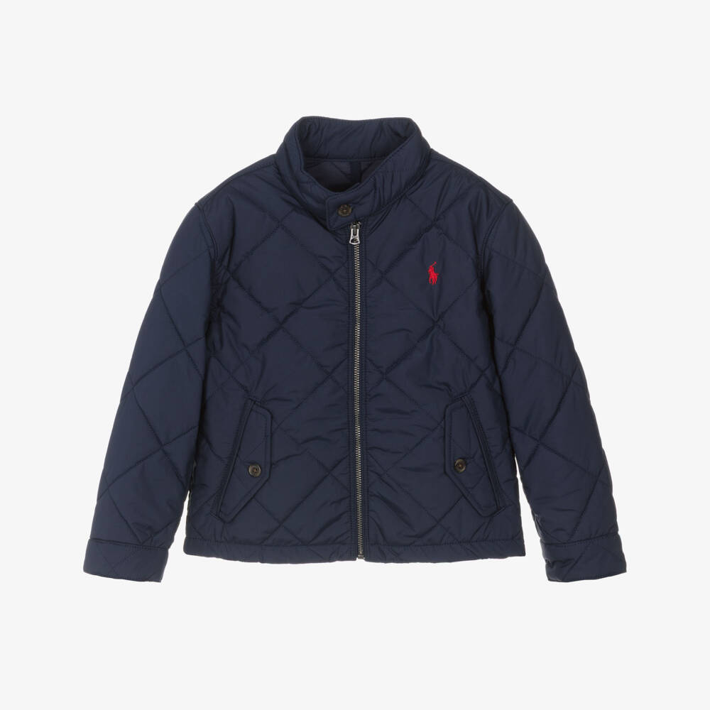 Ralph Lauren-Boys Navy Blue Quilted Jacket with Pony Logo | Childrensalon