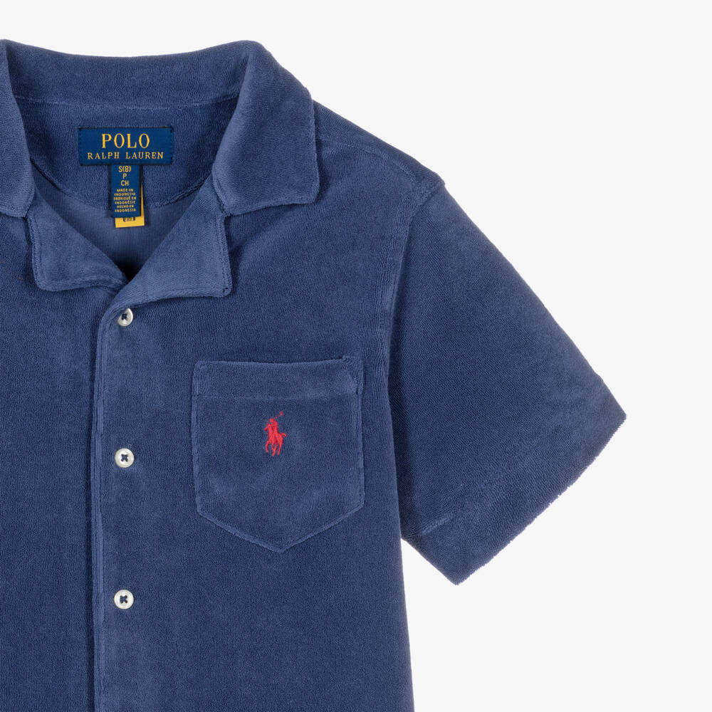 Ralph Lauren-Boys Navy Blue Towelling Shirt | Childrensalon