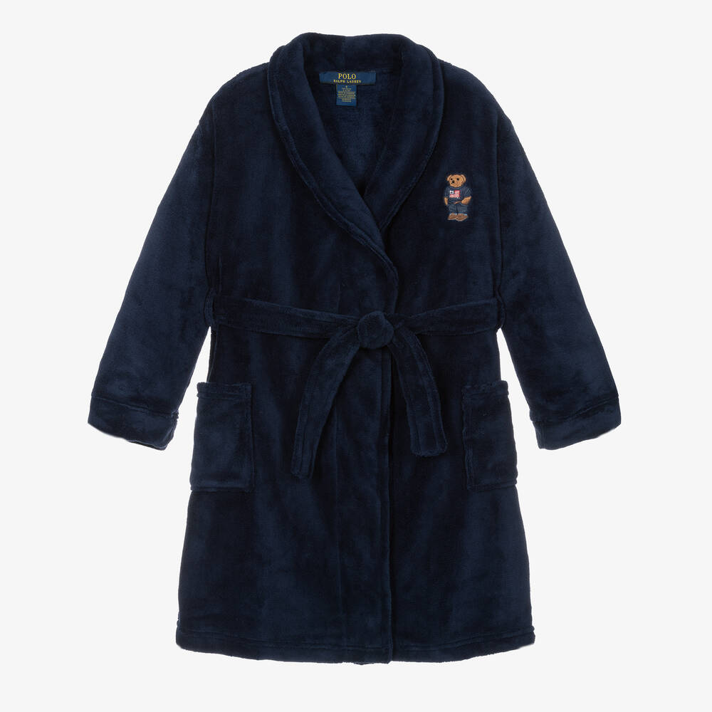 Ralph Lauren-Boys Navy Blue Velour Dressing Gown | Childrensalon