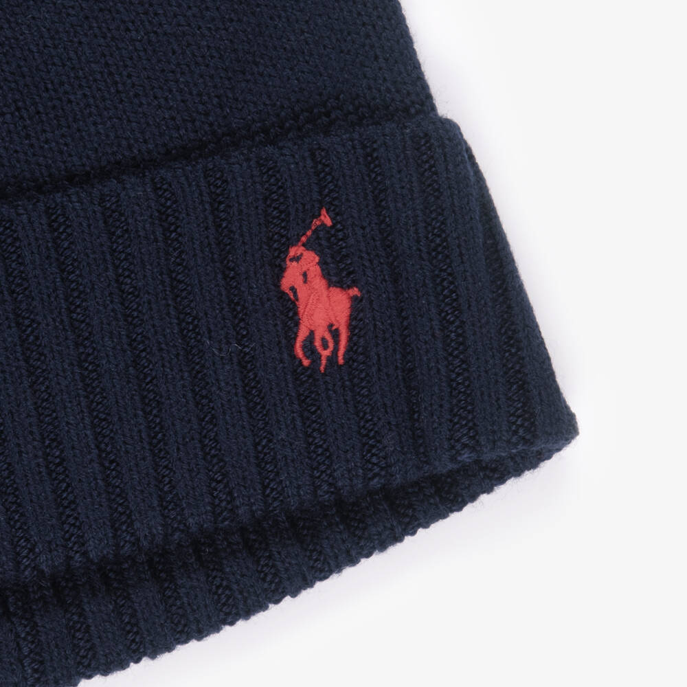 Ralph Lauren-Boys Navy Blue Wool Knit Beanie Hat | Childrensalon