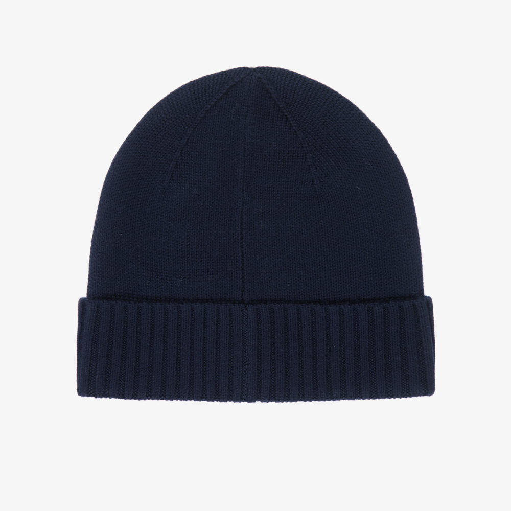 Ralph Lauren-Boys Navy Blue Wool Knit Beanie Hat | Childrensalon