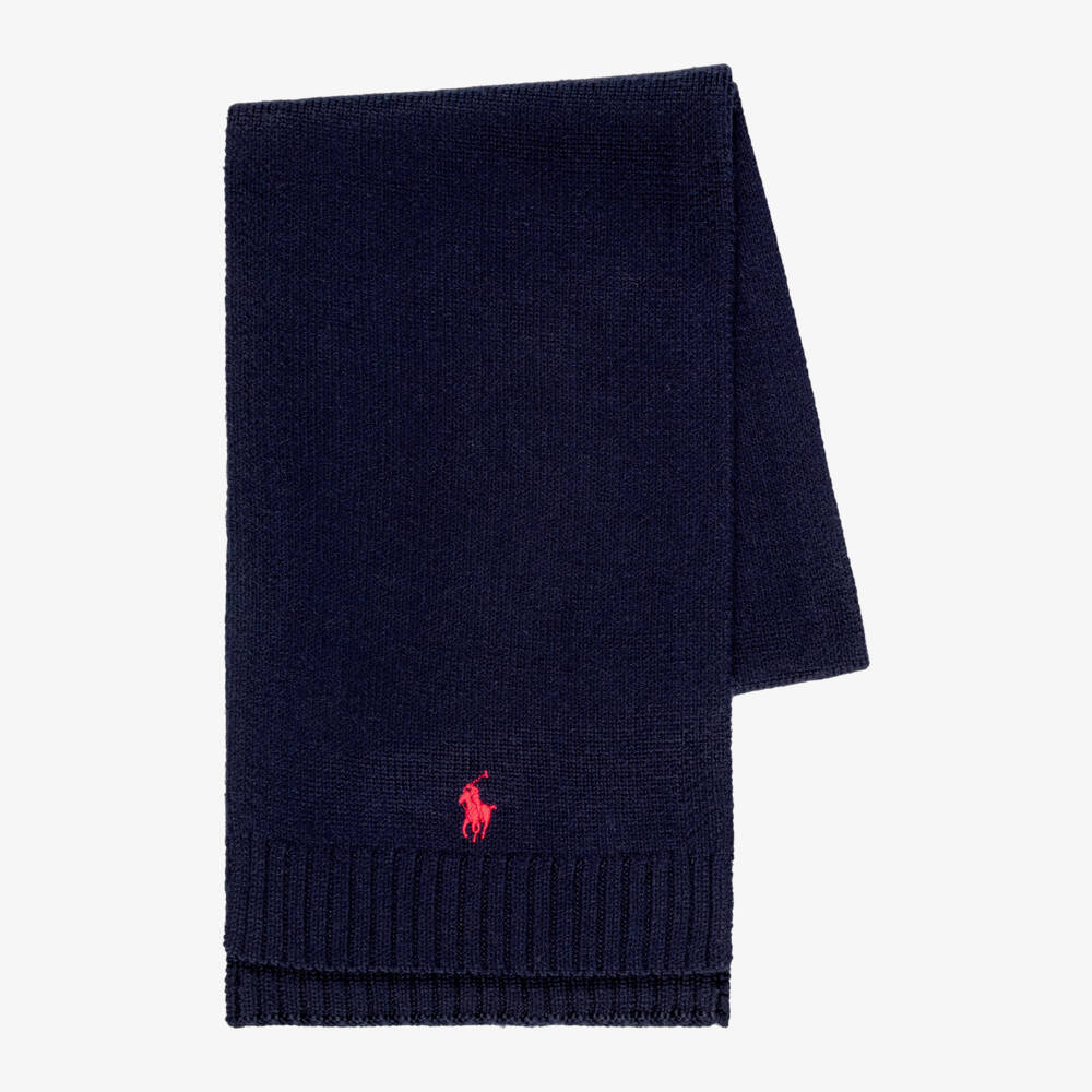 Ralph Lauren-Boys Navy Blue Wool Scarf with Pony Logo | Childrensalon