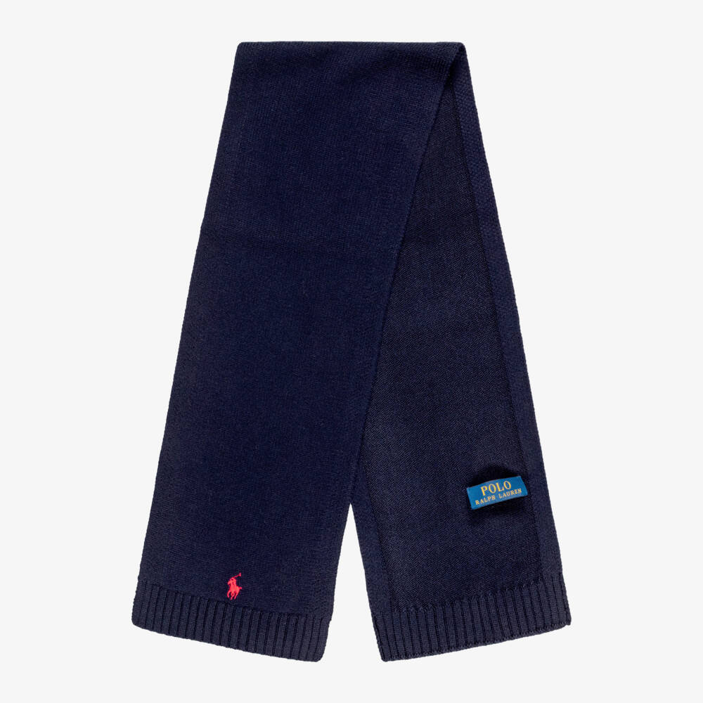 Ralph Lauren-Boys Navy Blue Wool Scarf with Pony Logo | Childrensalon