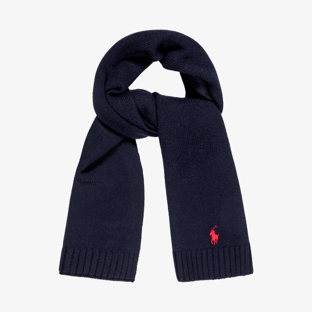 Ralph Lauren-Boys Navy Blue Wool Scarf with Pony Logo | Childrensalon