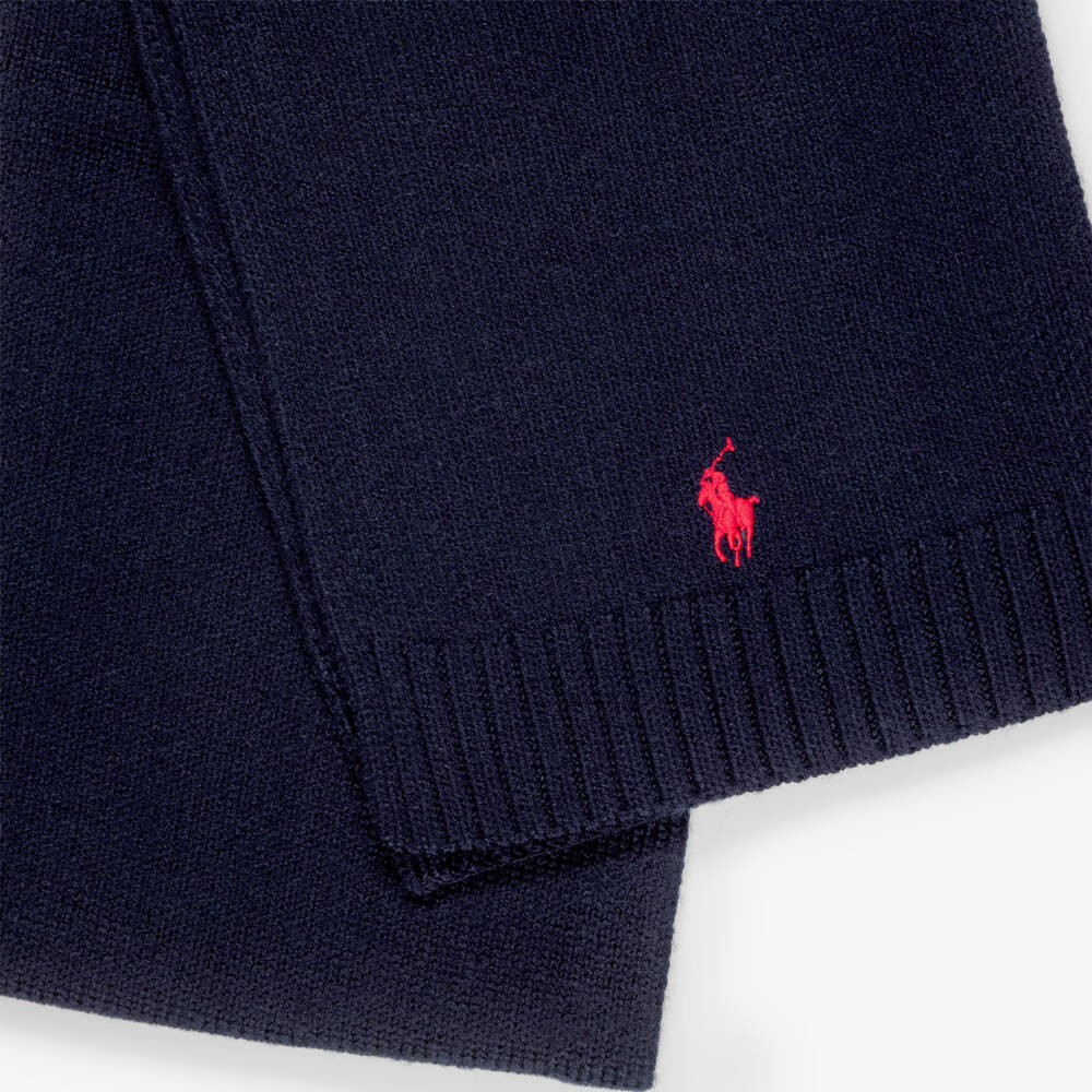 Ralph Lauren-Boys Navy Blue Wool Scarf with Pony Logo | Childrensalon