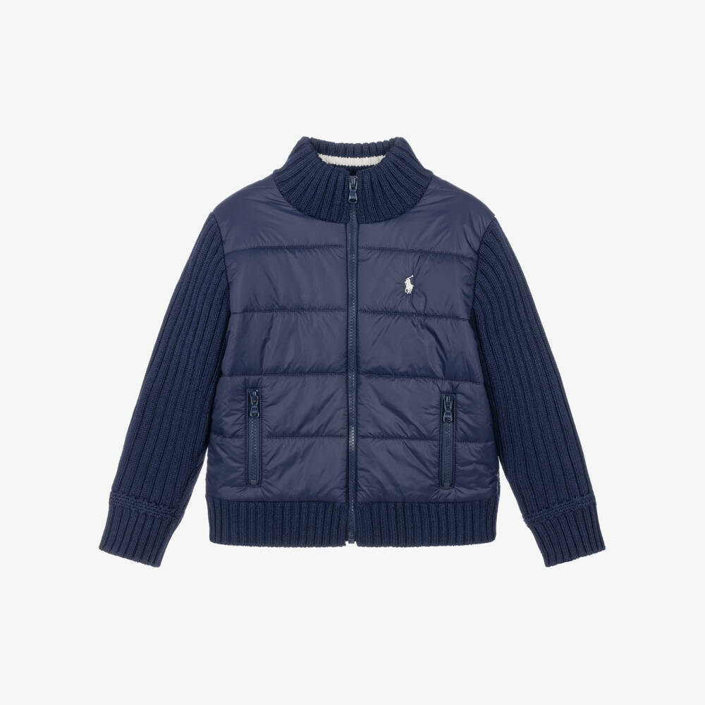 Ralph Lauren-Boys Navy Blue Zip-Up Top with Nylon Front | Childrensalon